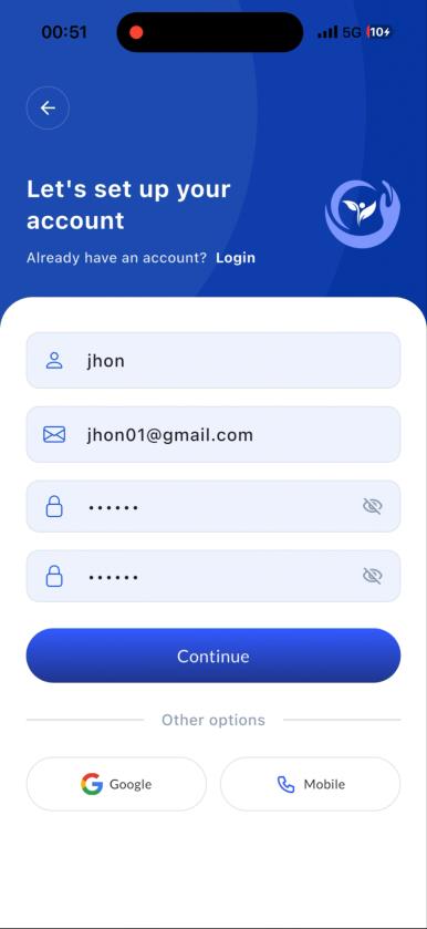 BandhuCare patient account creation screen