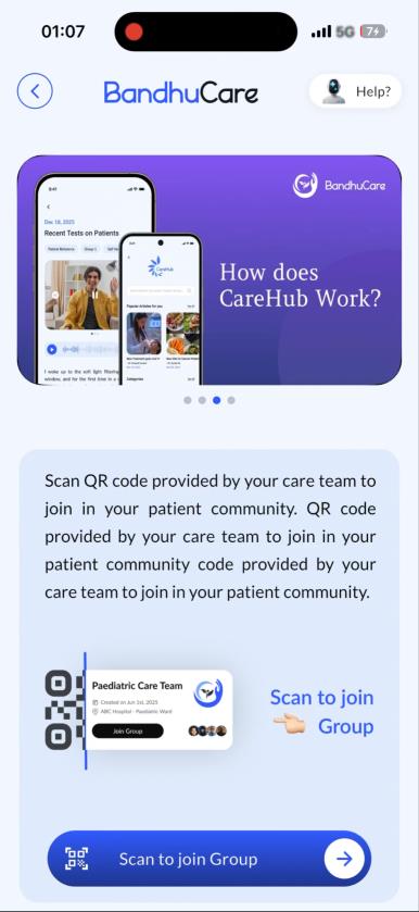 Join group screen with QR code instructions