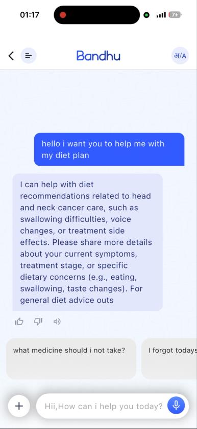Bandhu health chatbot screen