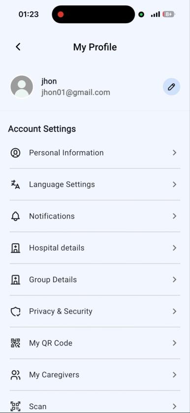 Profile settings screen