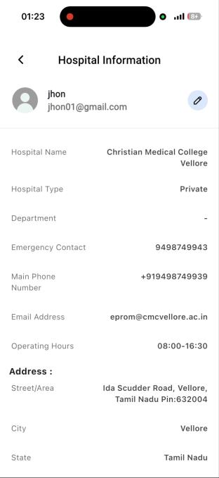 Hospital information screen