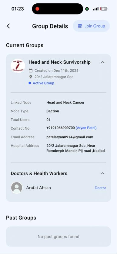 Detailed group information screen