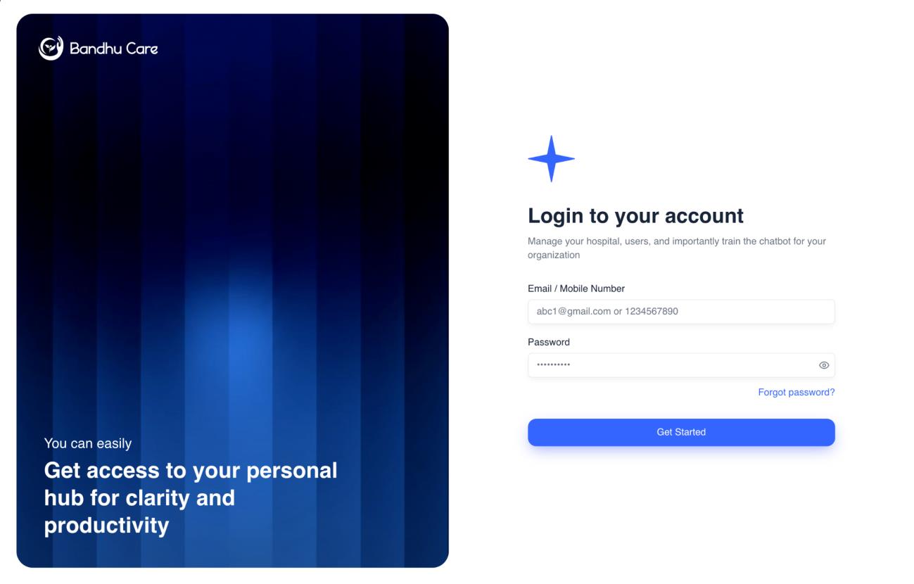 Admin Portal login screen