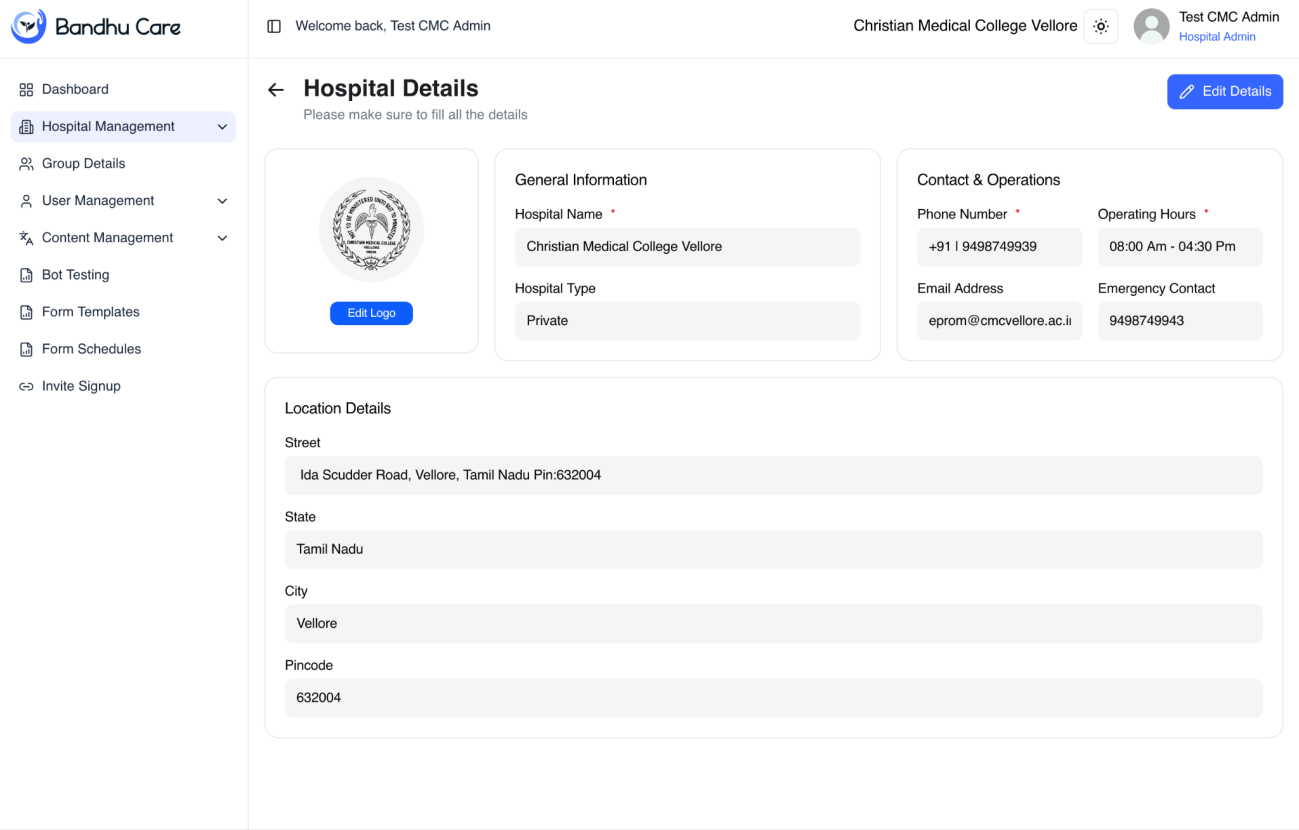 Hospital details screen