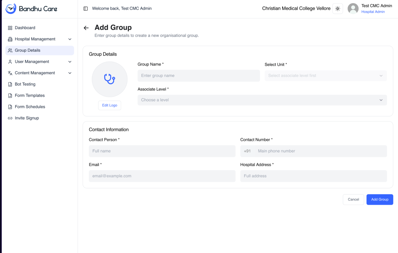 Add group screen