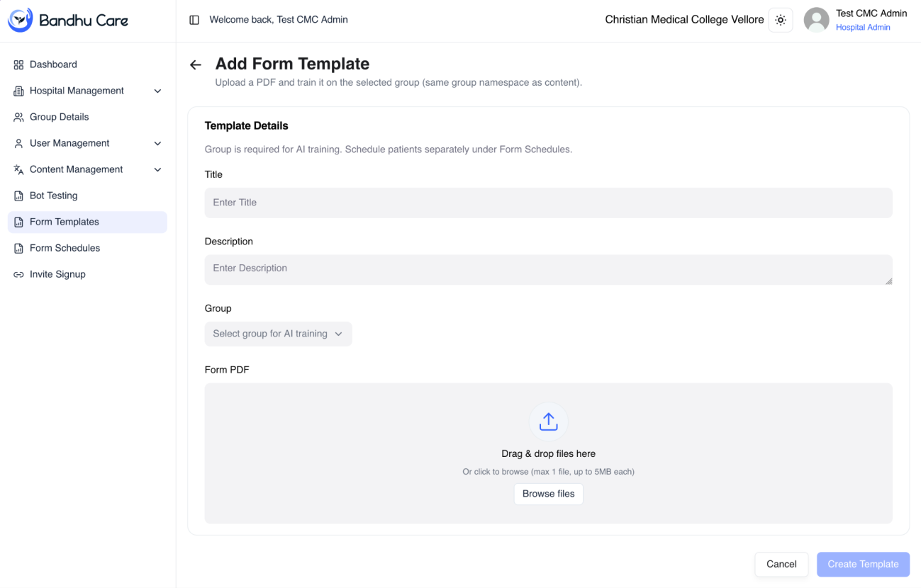 Add form template screen